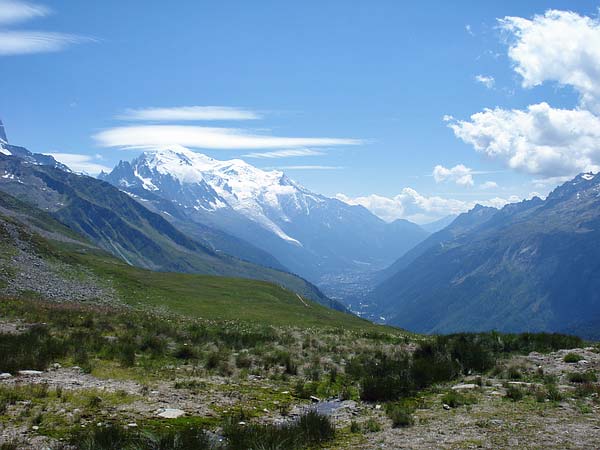 Blick zum Mont Blanc und Chamonix