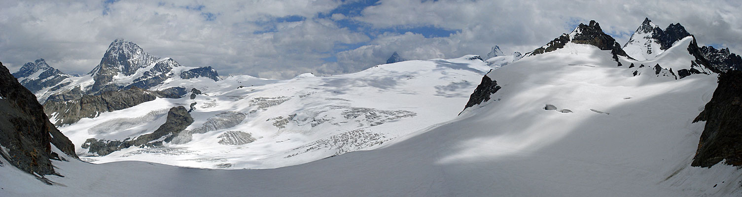 Glacier du Mont Mine mit dem Dent Blanche, Matterhorn, Tete Blanche, Dent d'Herens und den Dents de Bertol