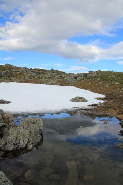 Tümpel mit Schnee und Eis