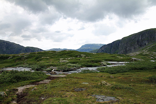 Steg über den Abfluss des Skytjedalsvatnet