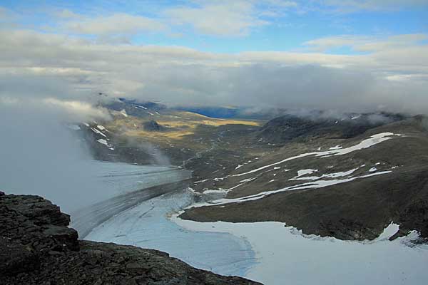 Blick auf den Gletscher Bårddejiegŋa