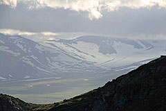 Bårddejiegnja-Gletscher am Pårte-Massiv