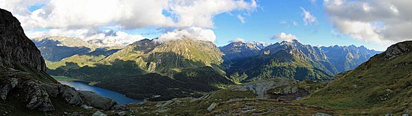 Blick zum Silsersee und Bernina Alpen