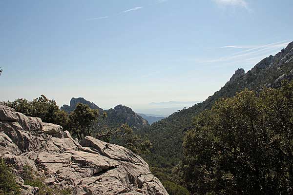 Blick zum Puig des Grau und Caragoler des Guix 