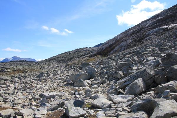 Aufstieg zum Pass zwischen Høgbrøthøgde und Mjølkedalstinden