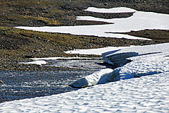 Schneefeld mit Abbruchkante am Ballinjohka